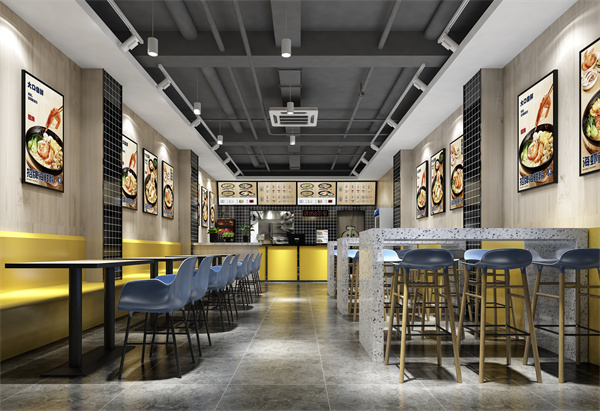 廣西特色粉店設(shè)計(jì)裝修，濃烈色彩成為“店群里最靚的仔”！